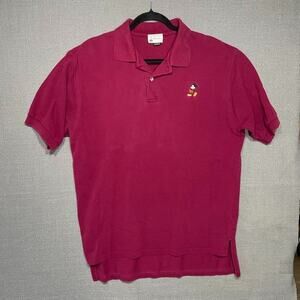 Disney Parks Polo Shirt Burgundy Pique Knit Mickey Mouse Short Sleeve Men's L